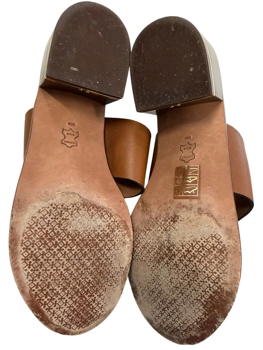 TORY BURCH Patos Disk Leather Sandals Mou Brown Size 9